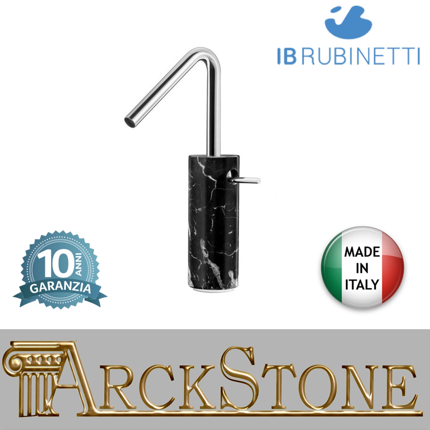 Miscelatore lavabo alto con marmo nero Marquina marca IB rubinetti modello Marmo rubinetteria rubinetto ottone cromato bagno fontana finitura cromo rivenditore autorizzato campania arredamento qualità made in italy azienda certificata garanzia 10 anni