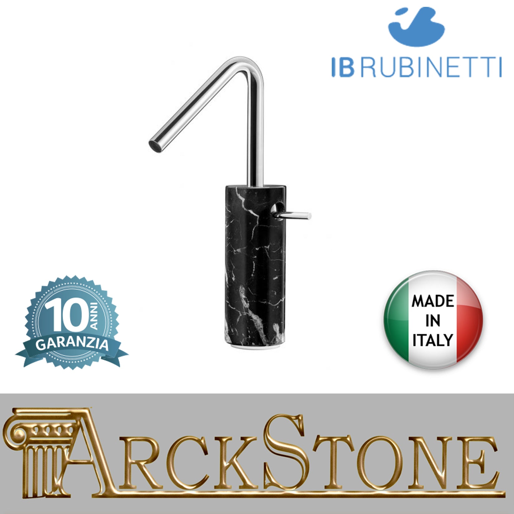Miscelatore lavabo alto con marmo nero Marquina marca IB rubinetti modello Marmo rubinetteria rubinetto ottone cromato bagno fontana finitura cromo rivenditore autorizzato campania arredamento qualità made in italy azienda certificata garanzia 10 anni