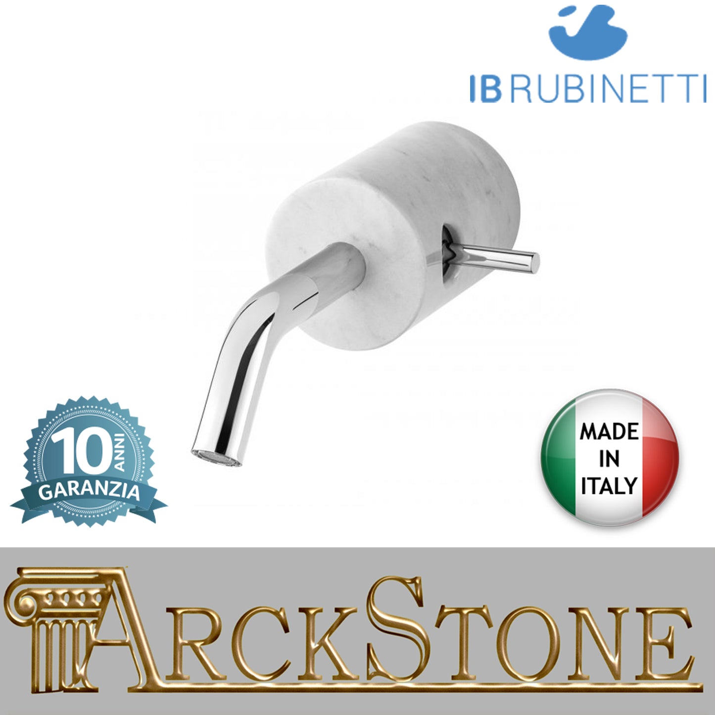 Miscelatore lavabo a parete monoforo con marmo bianco Carrara marca IB rubinetti modello Marmo rubinetteria rubinetto ottone cromato bagno fontana finitura cromo rivenditore autorizzato campania arredamento qualità made in italy garanzia 10 anni