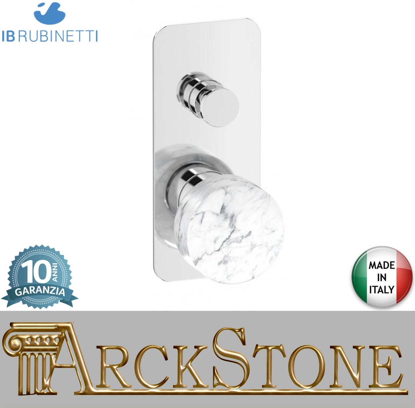 Miscelatore doccia incasso a due vie con marmo bianco Carrara marca IB rubinetti modello Marmo rubinetteria rubinetto ottone cromato bagno fontana finitura cromo rivenditore autorizzato campania arredamento qualità made in italy garanzia 10 anni azienda