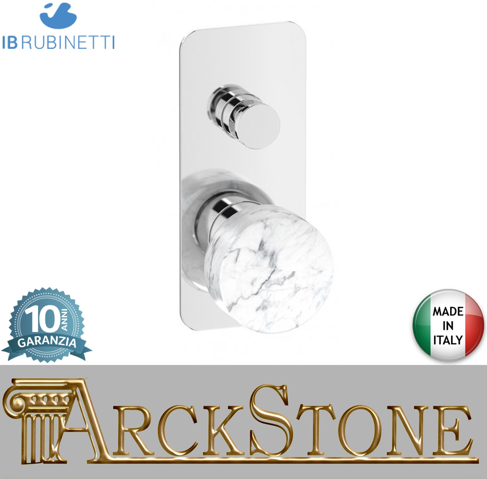 Miscelatore doccia incasso a due vie con marmo bianco Carrara marca IB rubinetti modello Marmo rubinetteria rubinetto ottone cromato bagno fontana finitura cromo rivenditore autorizzato campania arredamento qualità made in italy garanzia 10 anni azienda