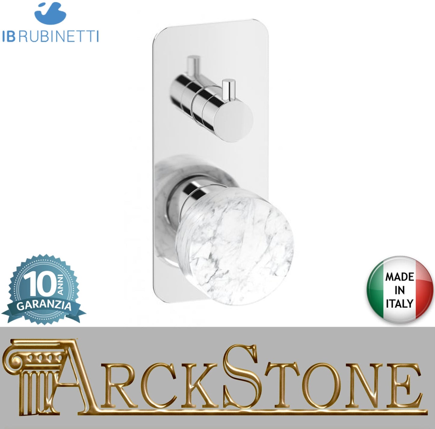 Miscelatore doccia incasso a tre vie con marmo bianco Carrara marca IB rubinetti modello Marmo rubinetteria rubinetto ottone cromato bagno fontana finitura cromo rivenditore autorizzato campania arredamento qualità made in italy garanzia 10 anni azienda