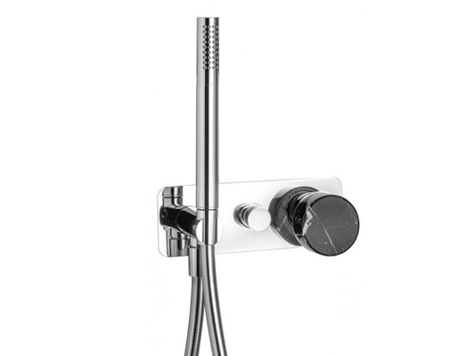 Miscelatore doccia incasso due vie con kit doccia integrato nella placca marmo nero Marquina marca IB rubinetti modello Marmo rubinetteria rubinetto ottone cromato bagno fontana finitura cromo rivenditore autorizzato campania arredamento qualità 