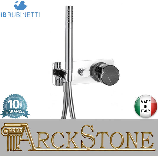 Miscelatore doccia incasso due vie con kit doccia integrato nella placca marmo nero Marquina marca IB rubinetti modello Marmo rubinetteria rubinetto ottone cromato bagno fontana finitura cromo rivenditore autorizzato campania arredamento qualità 