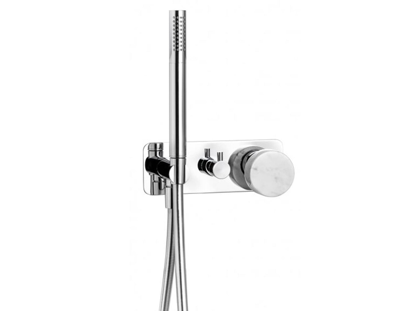 Miscelatore doccia incasso tre vie con kit doccia integrato nella placca con marmo bianco Carrara marca IB rubinetti modello Marmo rubinetteria rubinetto ottone cromato bagno fontana finitura cromo rivenditore autorizzato campania arredamento qualità