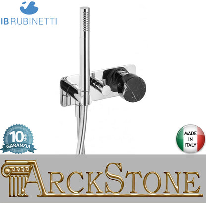 Miscelatore doccia incasso tre vie con kit doccia integrato nella placca marmo nero Marquina marca IB rubinetti modello Marmo rubinetteria rubinetto ottone cromato bagno fontana finitura cromo rivenditore autorizzato campania arredamento qualità 