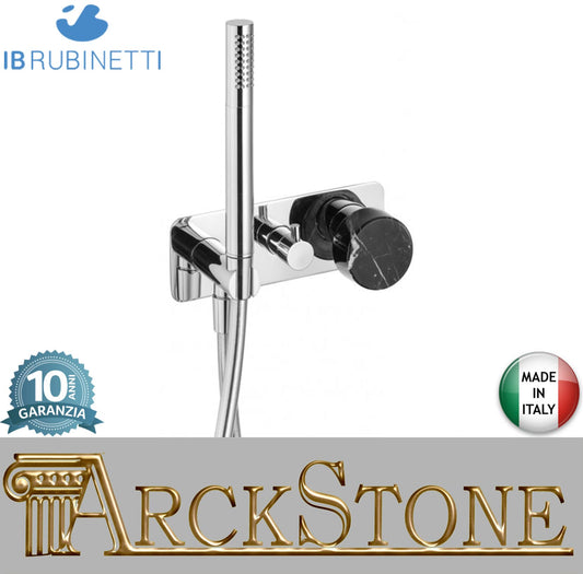 Miscelatore doccia incasso tre vie con kit doccia integrato nella placca marmo nero Marquina marca IB rubinetti modello Marmo rubinetteria rubinetto ottone cromato bagno fontana finitura cromo rivenditore autorizzato campania arredamento qualità 