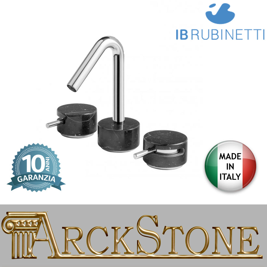 Miscelatore lavabo bocca bassa tre fori marmo nero Marquina marca IB rubinetti modello Marmo rubinetteria rubinetto ottone cromato bagno fontana finitura cromo rivenditore autorizzato campania arredamento qualità garanzia 10 anni made in italy