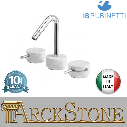 Miscelatore bidet tre fori marmo bianco Carrara marca IB rubinetti modello Marmo rubinetteria rubinetto ottone cromato bagno fontana finitura cromo rivenditore autorizzato campania arredamento qualità made in italy garanzia 10 anni azienda certificata