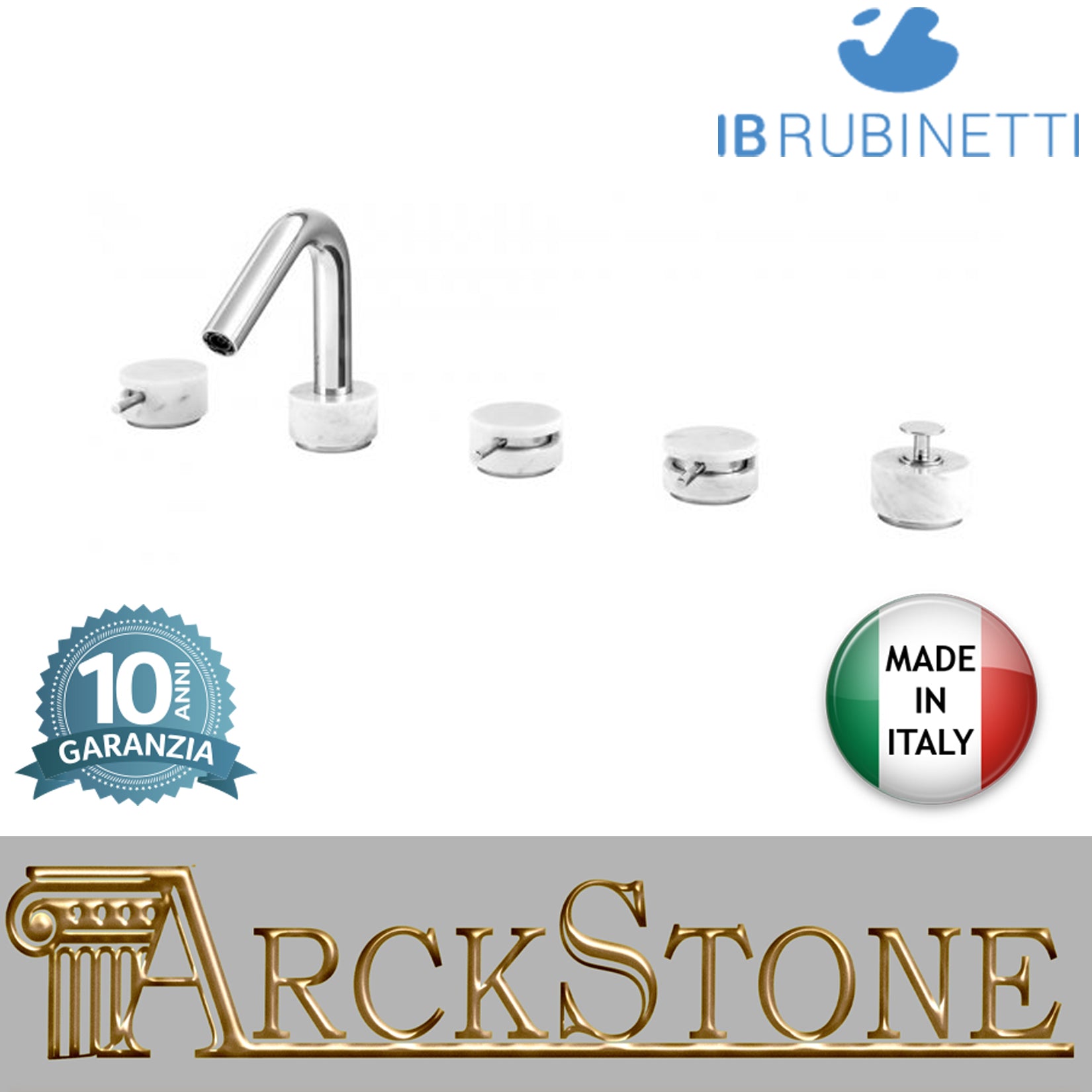 Batteria bordo vasca cinque fori marmo bianco Carrara marca IB rubinetti modello Marmo rubinetteria rubinetto ottone cromato bagno fontana finitura cromo rivenditore autorizzato campania arredamento qualità made in italy garanzia 10 anni azienda 