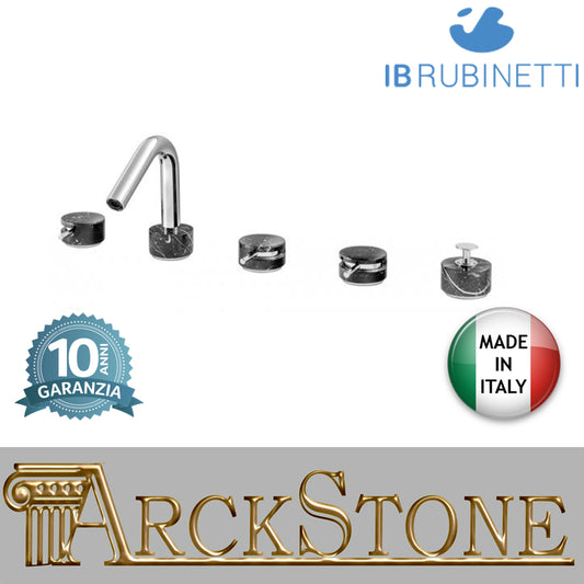 Batteria bordo vasca cinque fori marmo nero Marquina marca IB rubinetti modello Marmo rubinetteria rubinetto ottone cromato bagno fontana finitura cromo rivenditore autorizzato campania arredamento garanzia 10 anni made in italy qualità