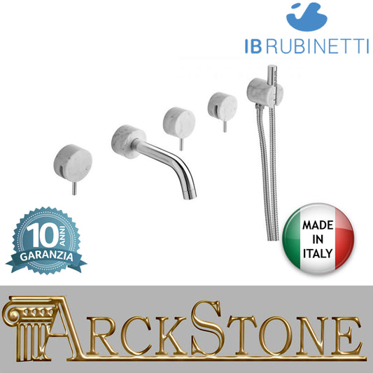 Batteria bordo vasca cinque fori a parete marmo bianco Carrara marca IB rubinetti modello Marmo rubinetteria rubinetto ottone cromato bagno fontana finitura cromo rivenditore autorizzato campania arredamento qualità made in italy azienda certificata