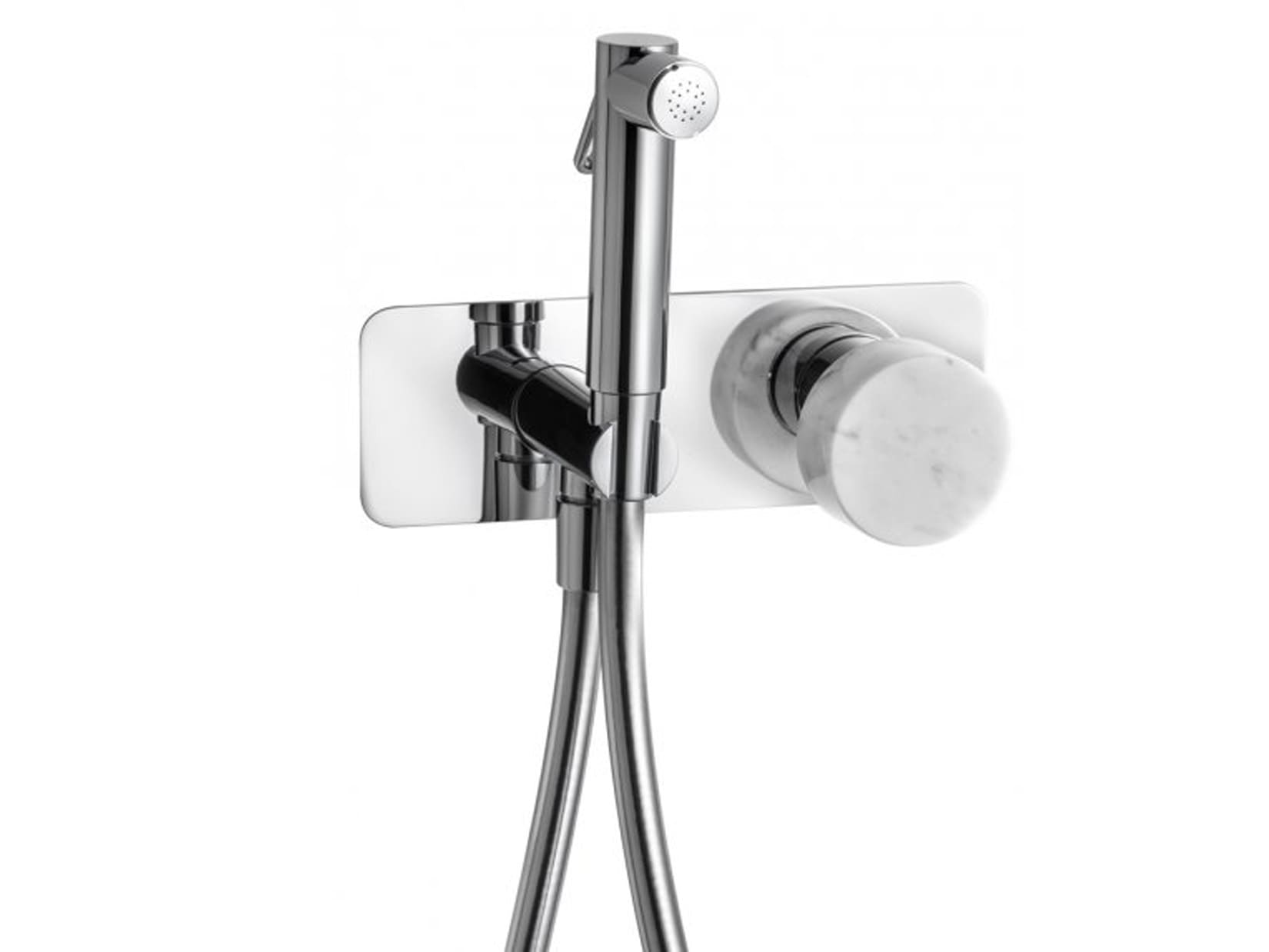 IB Rubinetti Marmo Bianco Set Di Parti Esterne Incasso A Muro Con Piastra Per Idroscopino Igienico Con Miscelatore Per WC Materiale Ottone Finitura Cromata