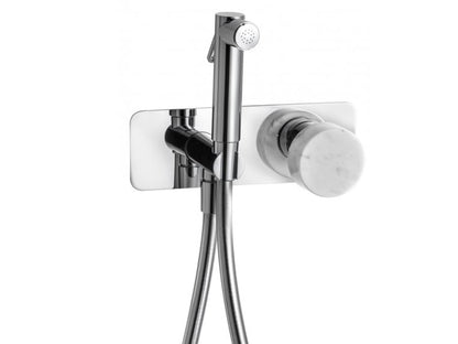 IB Rubinetti Marmo Bianco Set Di Parti Esterne Incasso A Muro Con Piastra Per Idroscopino Igienico Con Miscelatore Per WC Materiale Ottone Finitura Cromata