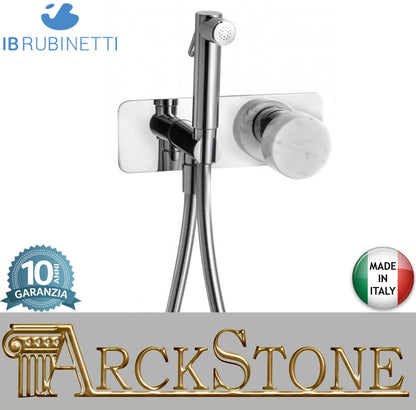 IB Rubinetti Marmo Bianco Set Di Parti Esterne Incasso A Muro Con Piastra Per Idroscopino Igienico Con Miscelatore Per WC Materiale Ottone Finitura Cromata
