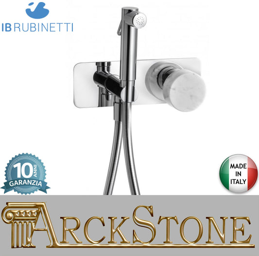 IB Rubinetti Marmo Bianco Set Di Parti Esterne Incasso A Muro Con Piastra Per Idroscopino Igienico Con Miscelatore Per WC Materiale Ottone Finitura Cromata