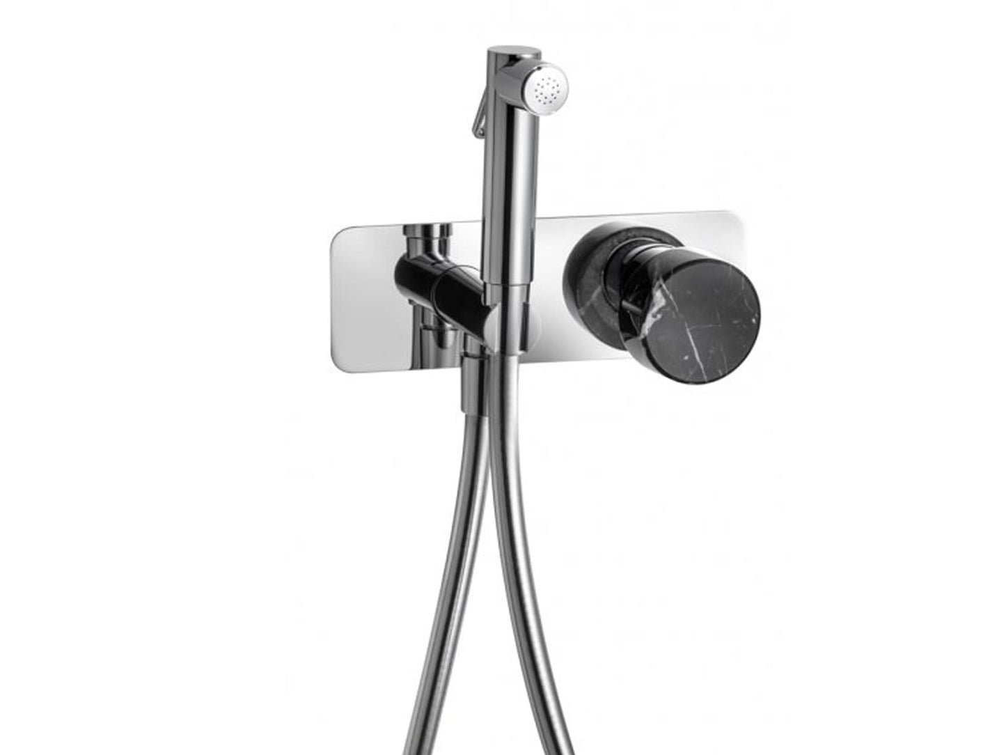 IB Rubinetti Marmo Nero Set Di Parti Esterne Incasso A Muro Con Piastra Per Idroscopino Igienico Con Miscelatore Per WC Materiale Ottone Finitura Cromata