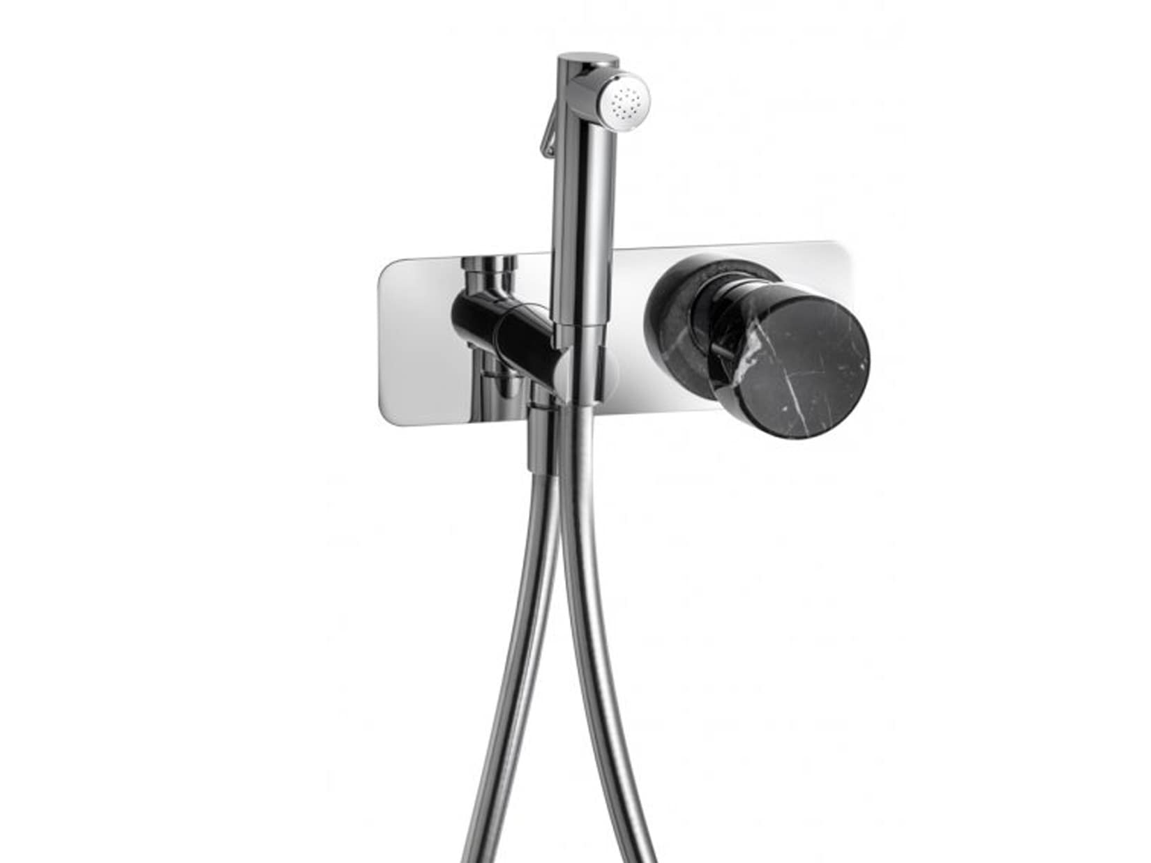 IB Rubinetti Marmo Nero Set Di Parti Esterne Incasso A Muro Con Piastra Per Idroscopino Igienico Con Miscelatore Per WC Materiale Ottone Finitura Cromata