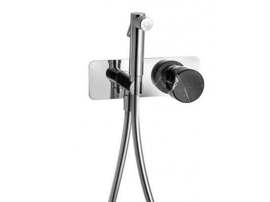 IB Rubinetti Marmo Nero Set Di Parti Esterne Incasso A Muro Con Piastra Per Idroscopino Igienico Con Miscelatore Per WC Materiale Ottone Finitura Cromata