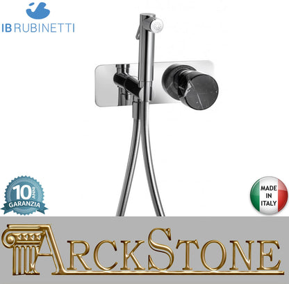 IB Rubinetti Marmo Nero Set Di Parti Esterne Incasso A Muro Con Piastra Per Idroscopino Igienico Con Miscelatore Per WC Materiale Ottone Finitura Cromata