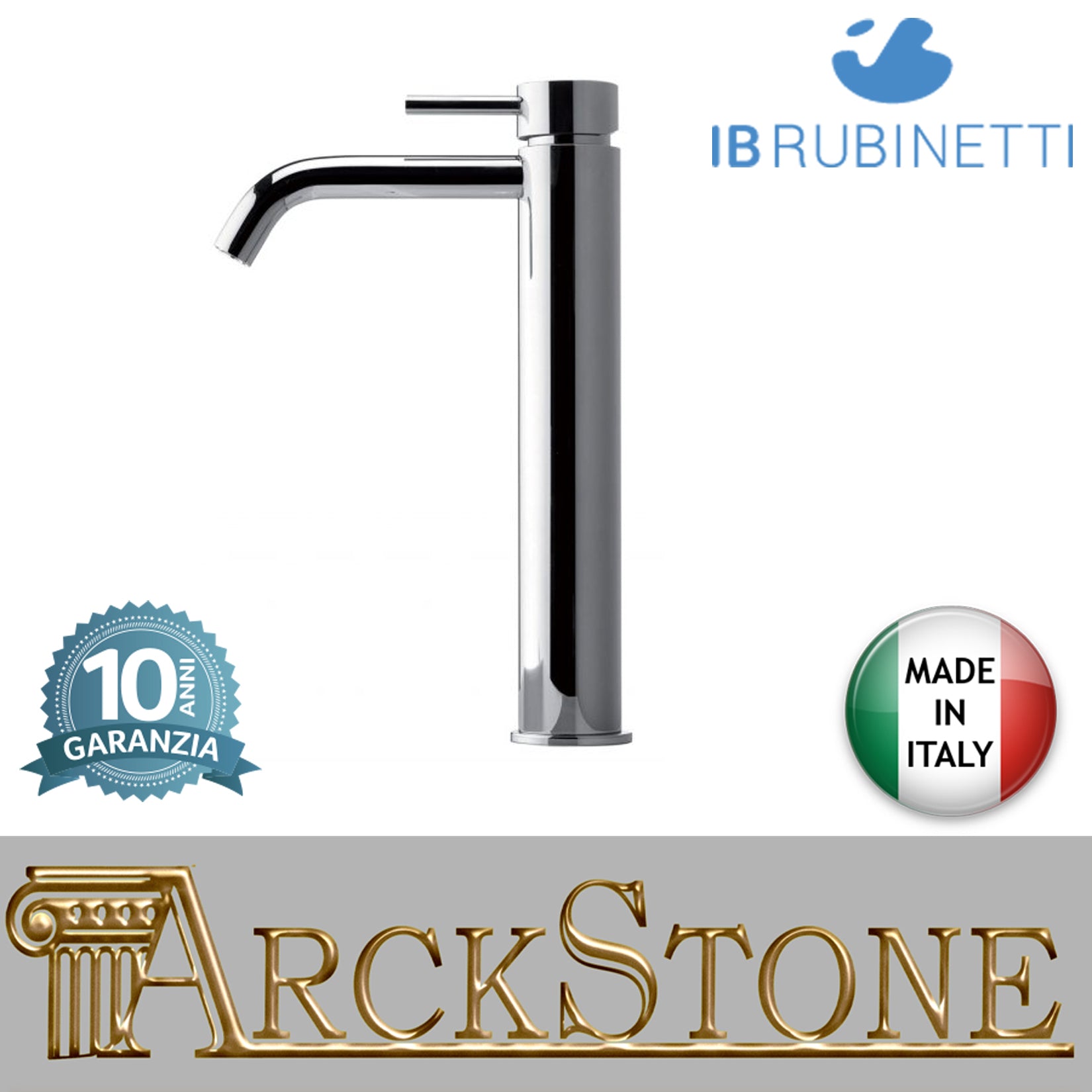 Miscelatore lavabo alto completo di piletta di scarico click-clack marca IB rubinetti modello MilanoTorino rubinetteria rubinetto ottone cromato bagno fontana finitura cromo rivenditore autorizzato campania arredamento qualità garanzia 10 anni
