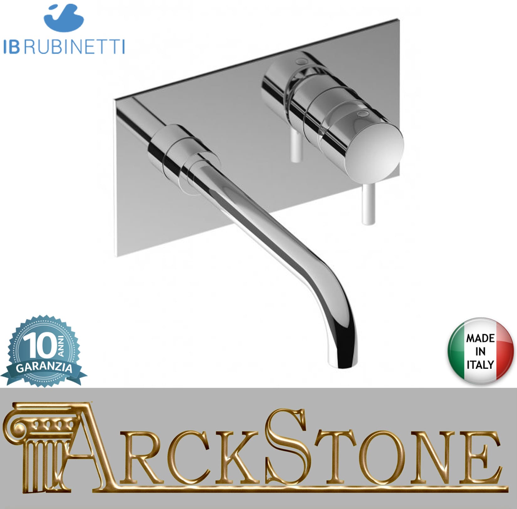 Miscelatore lavabo a parete completo di piletta di scarico click-clack marca IB rubinetti modello MilanoTorino rubinetteria rubinetto ottone cromato bagno fontana finitura cromo rivenditore autorizzato campania arredamento qualità garanzia 10 anni