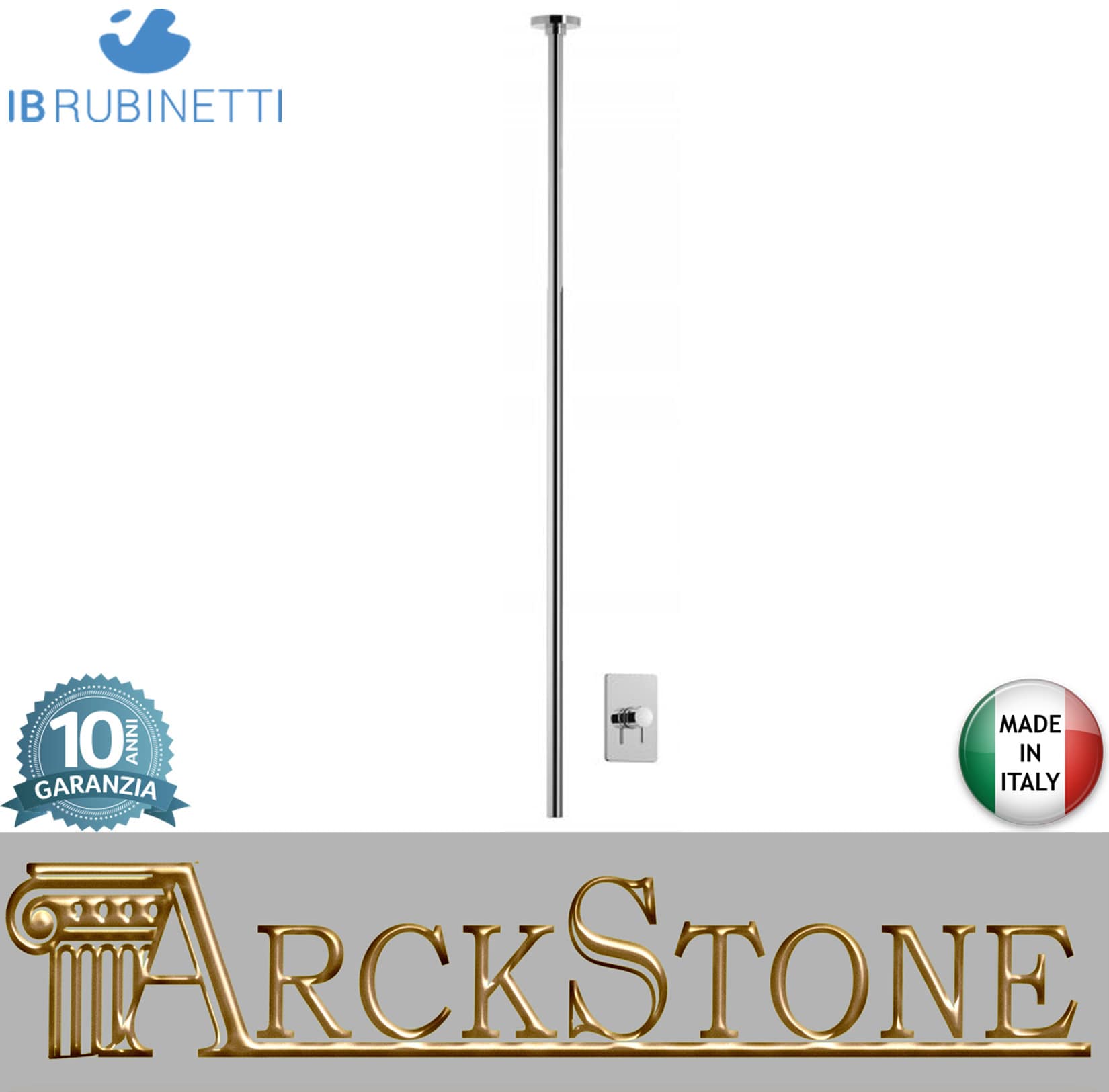 Miscelatore bocca da soffitto alimentata con comando remoto incluso marca IB rubinetti modello MilanoTorino rubinetteria rubinetto ottone cromato bagno fontana finitura cromo rivenditore autorizzato campania arredamento qualità made in italy azienda 