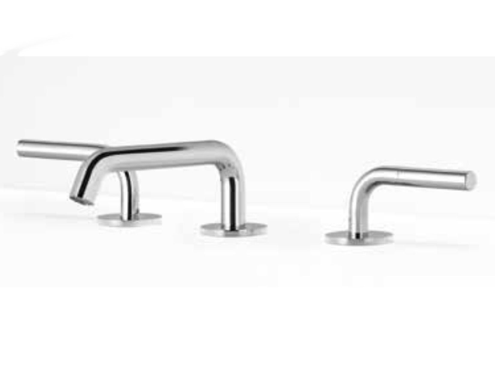 IB Rubinetti MILANOTORINO Miscelatore Lavabo Da Appoggio A Bocca Bassa 3 Fori Completa Di Piletta Di Scarico Click - Clack 2 Manopole Lunghezza 135 mm Senza Piastra Stile Moderno Materiale Ottone Finitura Cromata