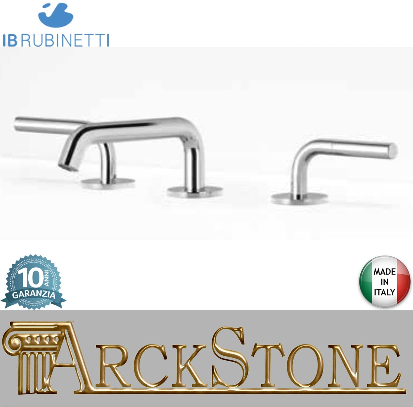 IB Rubinetti MILANOTORINO Miscelatore Lavabo Da Appoggio A Bocca Bassa 3 Fori Completa Di Piletta Di Scarico Click - Clack 2 Manopole Lunghezza 135 mm Senza Piastra Stile Moderno Materiale Ottone Finitura Cromata