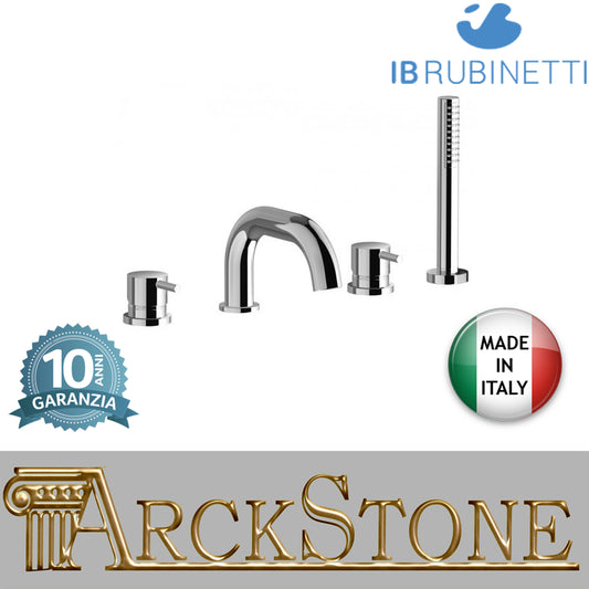 Miscelatore bordo vasca da appoggio quattro fori con kit doccia marca IB rubinetti modello MilanoTorino rubinetteria rubinetto ottone cromato bagno fontana finitura cromo rivenditore autorizzato campania arredamento qualità made in italy azienda garanzia 