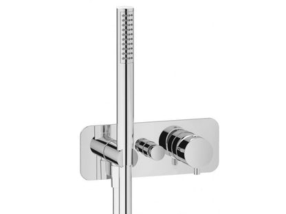 IB Rubinetti MILANOTORINO Miscelatore Doccia Valvola Termostatica Parte Esterna Corpo ad Incasso A Parete 3 Fori Con Deviatore Due Vie Monocomando Con Piastra E Doccetta Stile Moderno Materiale Ottone Finitura Cromata