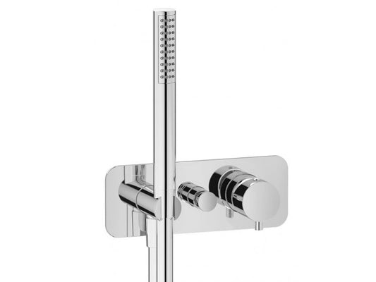 IB Rubinetti MILANOTORINO Miscelatore Doccia Valvola Termostatica Parte Esterna Corpo ad Incasso A Parete 3 Fori Con Deviatore Due Vie Monocomando Con Piastra E Doccetta Stile Moderno Materiale Ottone Finitura Cromata