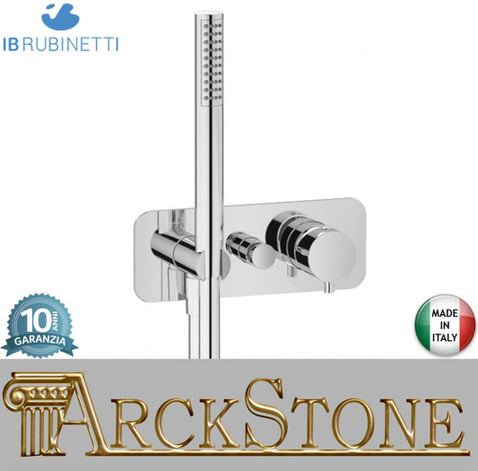 IB Rubinetti MILANOTORINO Miscelatore Doccia Valvola Termostatica Parte Esterna Corpo ad Incasso A Parete 3 Fori Con Deviatore Due Vie Monocomando Con Piastra E Doccetta Stile Moderno Materiale Ottone Finitura Cromata