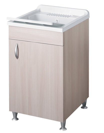 Negrari Eco Lavatoio Montato Misura 45x50 L45 P50 H85 CM Colore Olmo Interno Bagno Lavanderia Base Mobile Nobilitato Idrofugo Legno Vasca Asse Polipropilene Sifone Piedini Regolabili Ante Sportelli Battenti Economico Qualità Medio Alta 