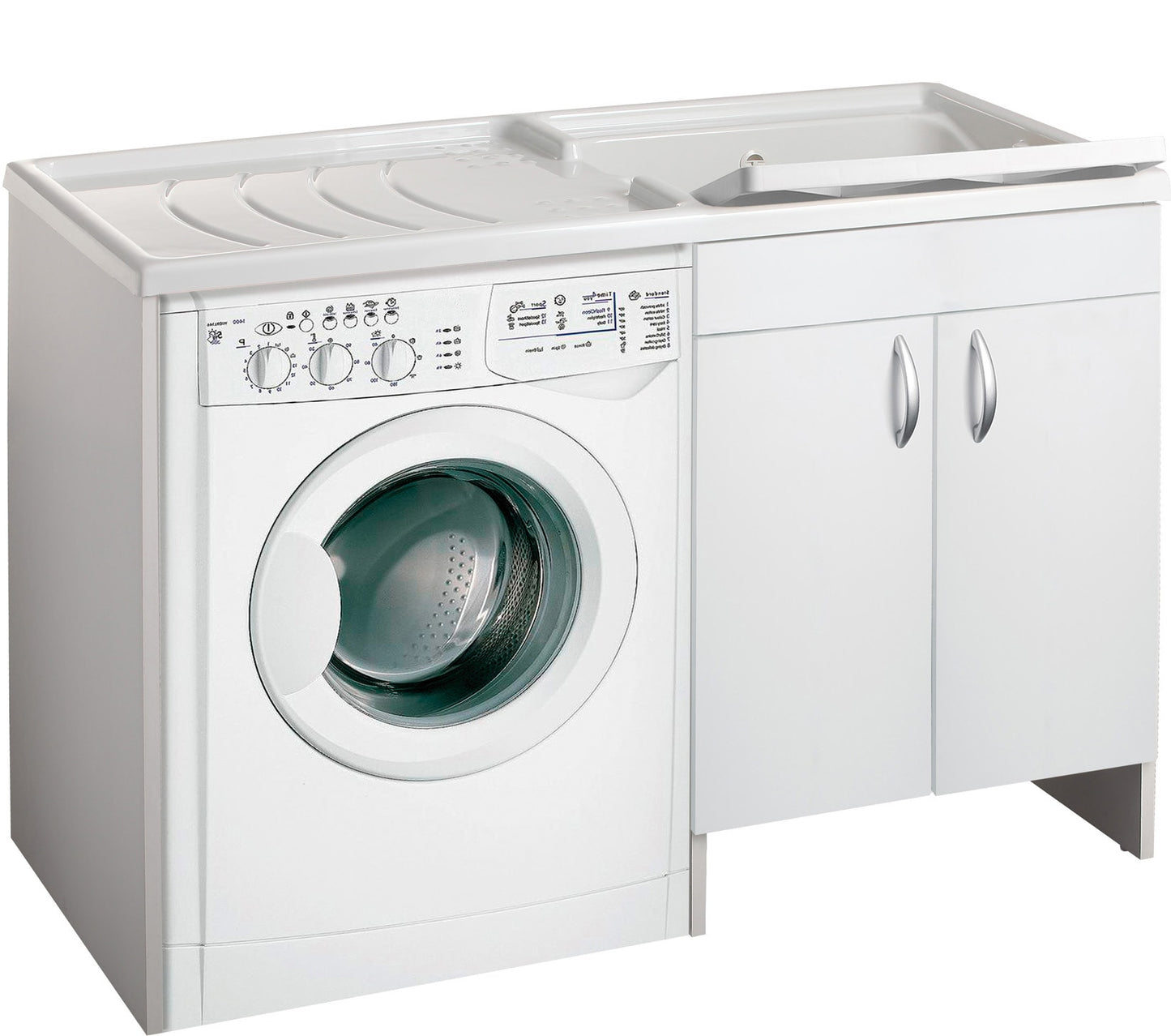 Negrari Eco Mobile Lavatoio Coprilavatrice Montato Vasca Destra Lavatrice Sinistra Colore Bianco Anta Battente Struttura Legno Nobilitato Idrofugo Vasca Asse Plastica Interno Bagno Lavanderia L124 P60 124x60 H92 cm