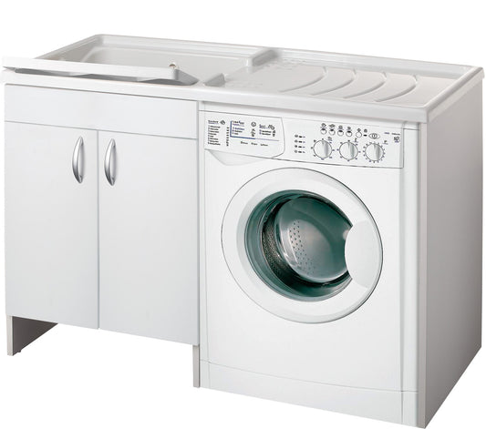 Negrari Eco Mobile Lavatoio Coprilavatrice Montato Vasca Sinistra Lavatrice Destra Colore Bianco Anta Battente Struttura Legno Nobilitato Idrofugo Vasca Asse Plastica Interno Bagno Lavanderia L124 P60 124x60 H92 cm