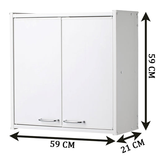 Pensile Negrari PVC Interno Esterno Kit Montaggio Bianco Misura 59x21 H59 cm Plastica Resina Ante Antine Sportelli Battenti Mobile Armadio Sospeso Muro Parete Arredamento Bagno Lavanderia Arredo Giardino Terrazzo Balcone Maniglie Resistente Acqua Pioggia