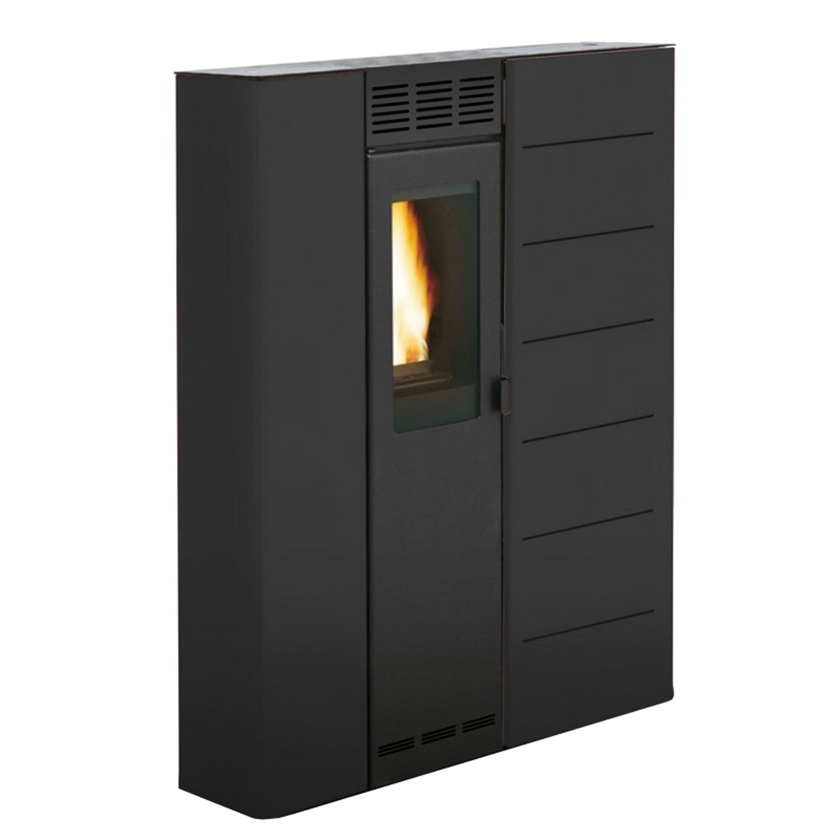 Stufa Pellet Salvaspazio Aria Calda Ventilata Canalizzabile Palazzetti Violetta 7 Potenza 7,4 KW Nero Slim Sottile Profondità Ridotta Da Corridoio