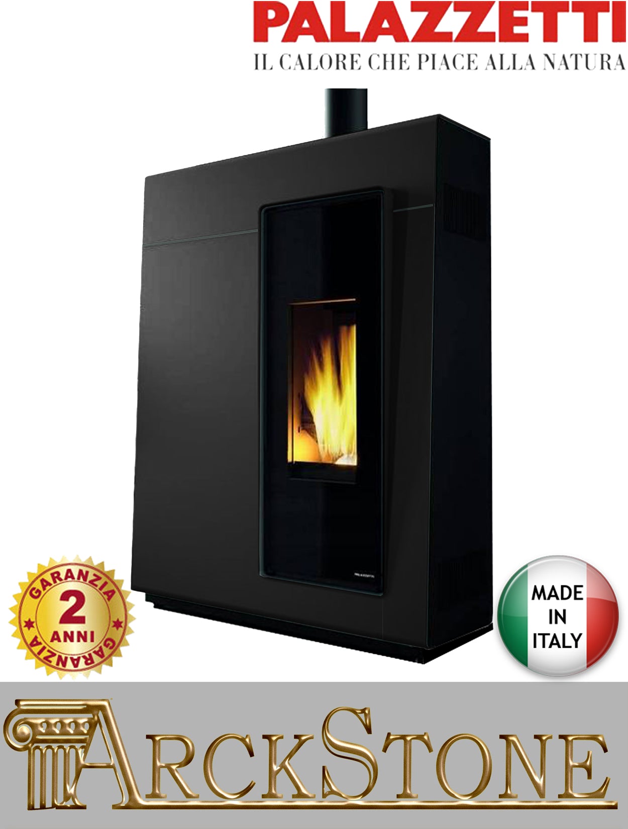 Stufa Pellet Aria Calda Ventilata Canalizzata Ermetica Slim Palazzetti Michelle 8 US Potenza 8 KW Nero Ridotta Salvaspazio