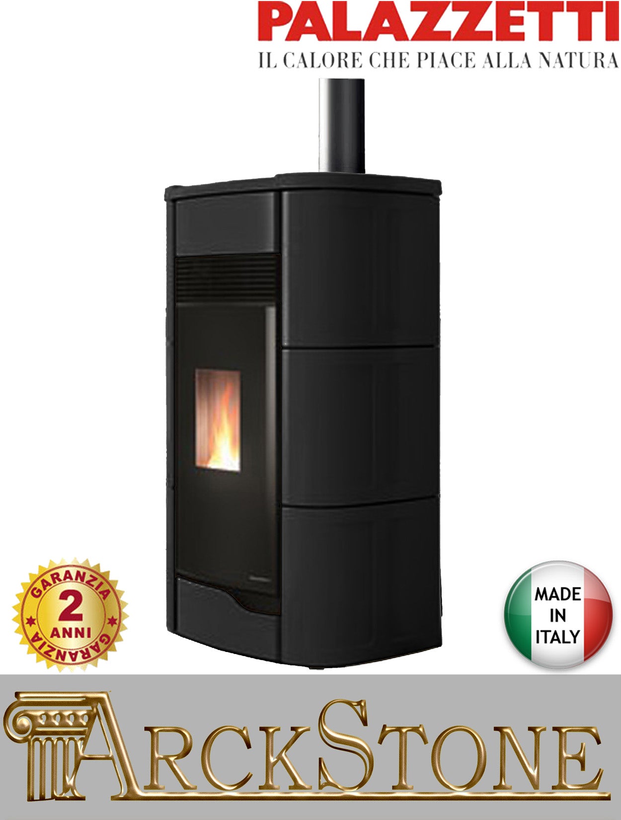 Stufa Pellet Aria Calda Ventilata Ecofire Ermetica Palazzetti Anna 12 US Potenza 12 kW Nero