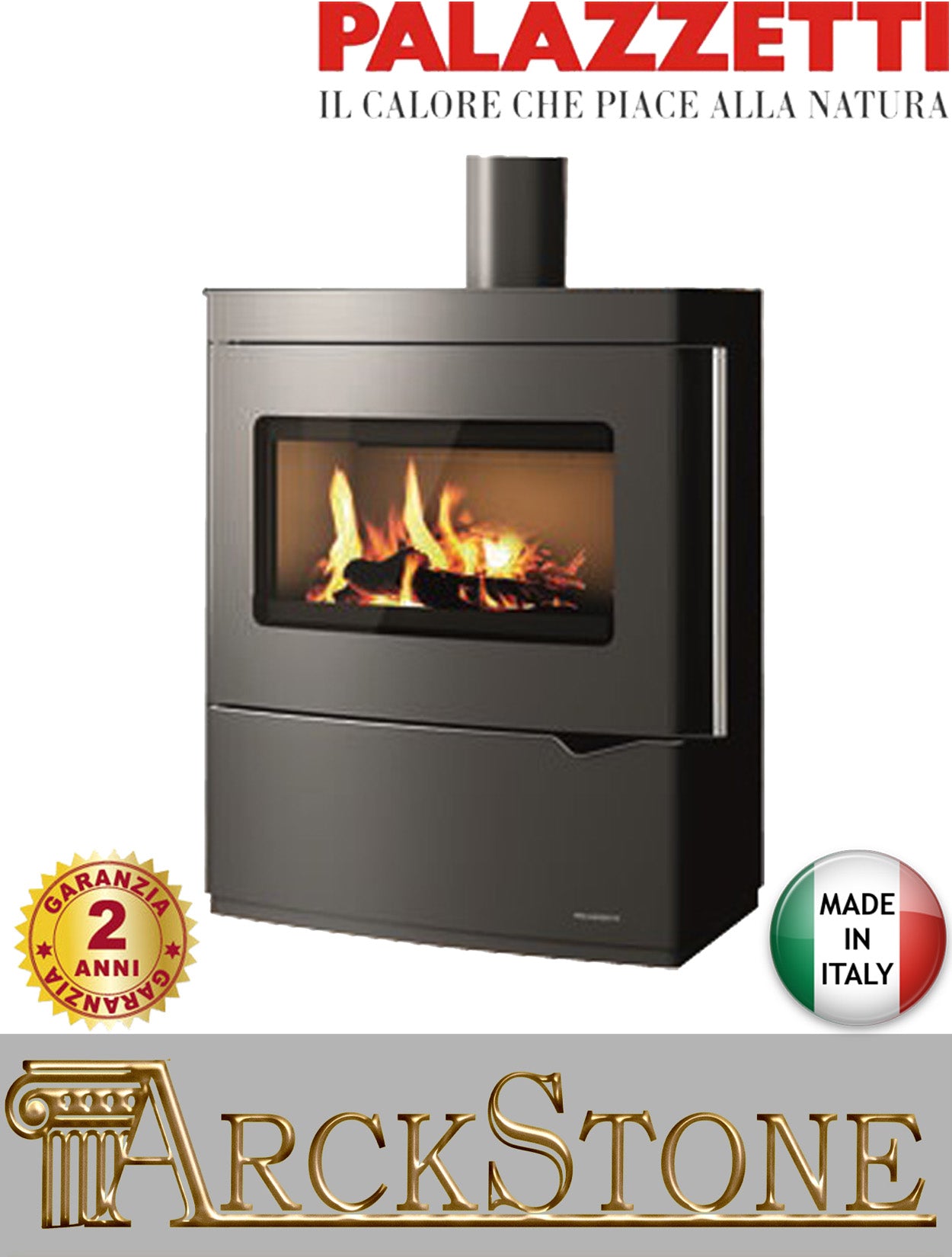 Stufa Legna Aria Calda Naturale Palazzetti Nicole Potenza 9,8 kW Rivestimento Acciaio Antracite