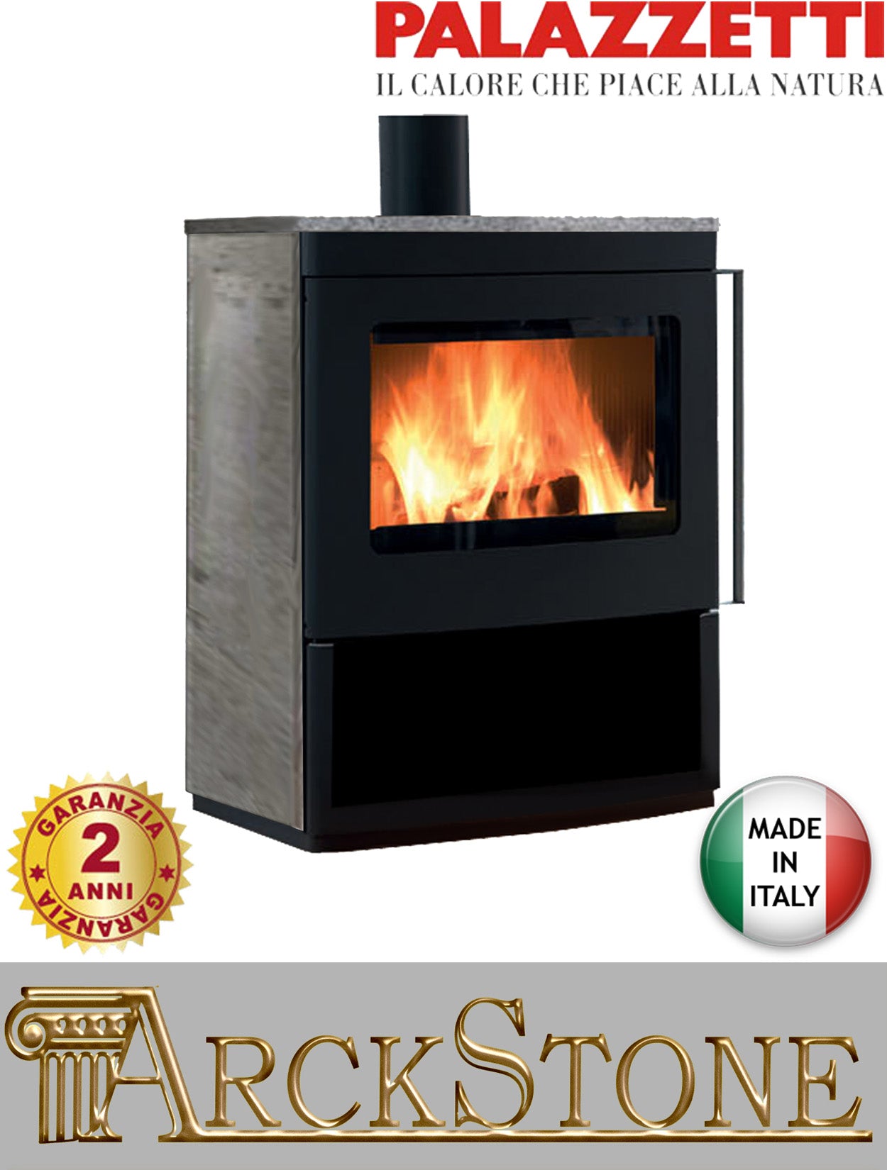 Stufa Legna Aria Calda Naturale Palazzetti Nicole con Vano Aperto Potenza 9,8 kW Rivestimento Pietra Ollare
