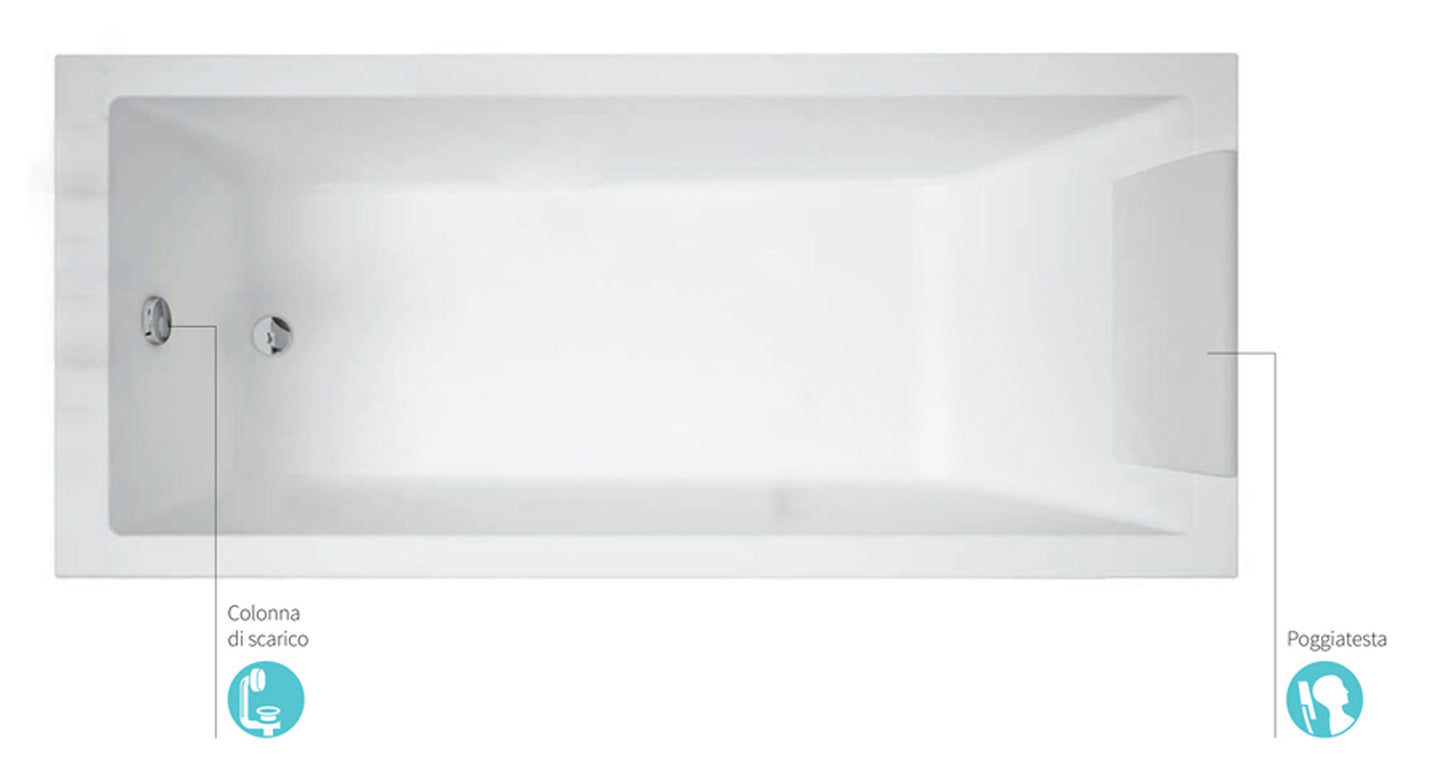 Novellini Calos 2.0 Vasca da Bagno Versione Standard con Telaio Misura 160x70 Altezza 58 cm Installazione Reversibile Design Squadrato Forma Rettangolare 1 Pannello Frontale 1 Laterale Materiale Acrilico Colore Bianco Lucido Colonna di Scarico Poggiatesta