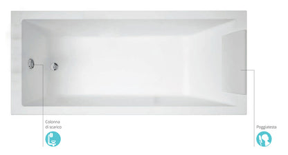 Novellini Calos 2.0 Vasca da Bagno Versione Standard con Telaio Misura 170x80 Altezza 58 cm Installazione Reversibile Design Squadrato Forma Rettangolare 1 Pannello Frontale 1 Laterale Materiale Acrilico Colore Bianco Lucido Colonna di Scarico Poggiatesta
