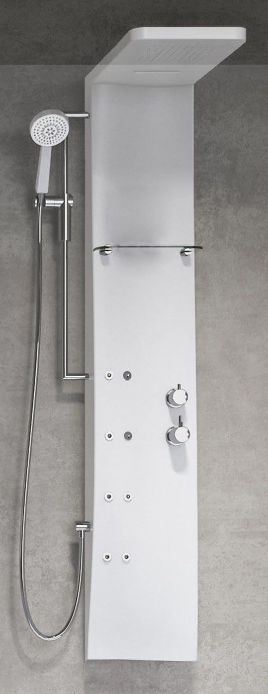 Colonna Doccia Novellini Dress S Idromassaggio Verticale Dorsale Attrezzata Miscelatore Meccanico Colore Bianco Opaco Ripiano Porta Oggetti Doccetta Mano Cascata Soffione Pioggia 20x20 cm Installabile Parete Misura 28x55xH158 cm