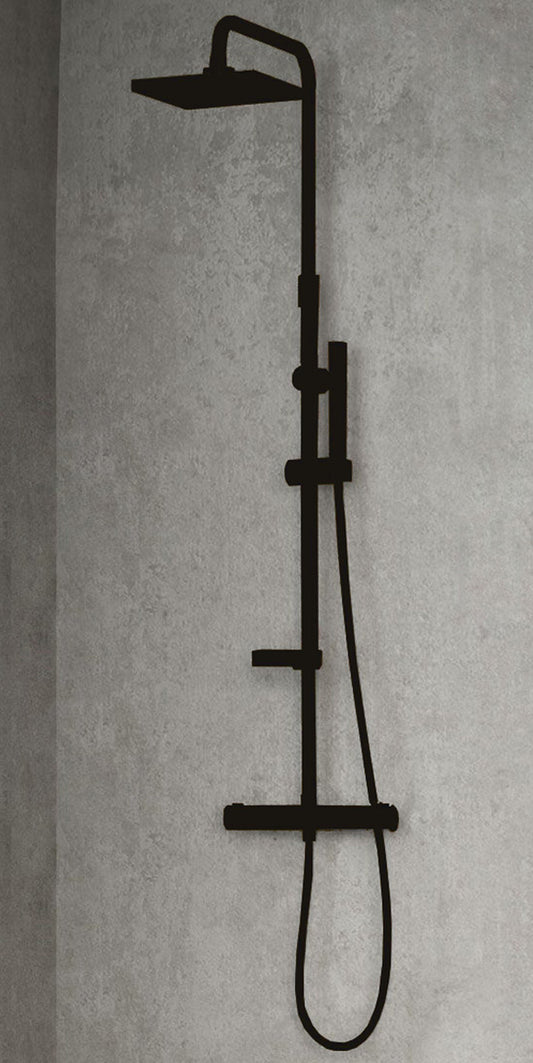 Colonna Doccia Novellini Easy 2 Attrezzata Multifunzione Miscelatore Termostatico Colore Nero Ottone Doccetta Mano Flessibile Soffione Pioggia 20x20 cm Installabile Parete Misura 29x45x125 cm