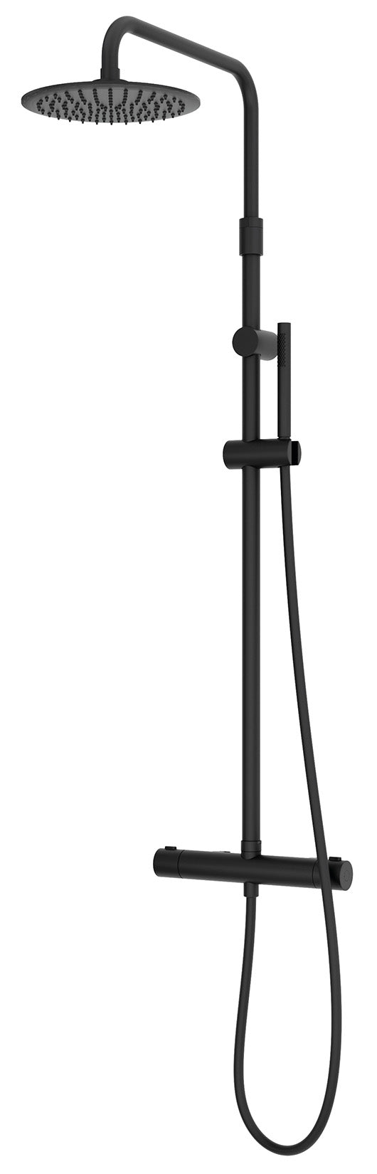 Novellini Easy 2R Colonna Doccia Attrezzata Multifunzione Per Bagno Materiale Ottone Colore Nero Opaco Installazione Parete Miscelatore Termostatico Saliscendi Doccetta a Mano Tonda Flessibile Soffione Pioggia Rotondo Diametro Ø 300 mm Misura 29xH125 cm