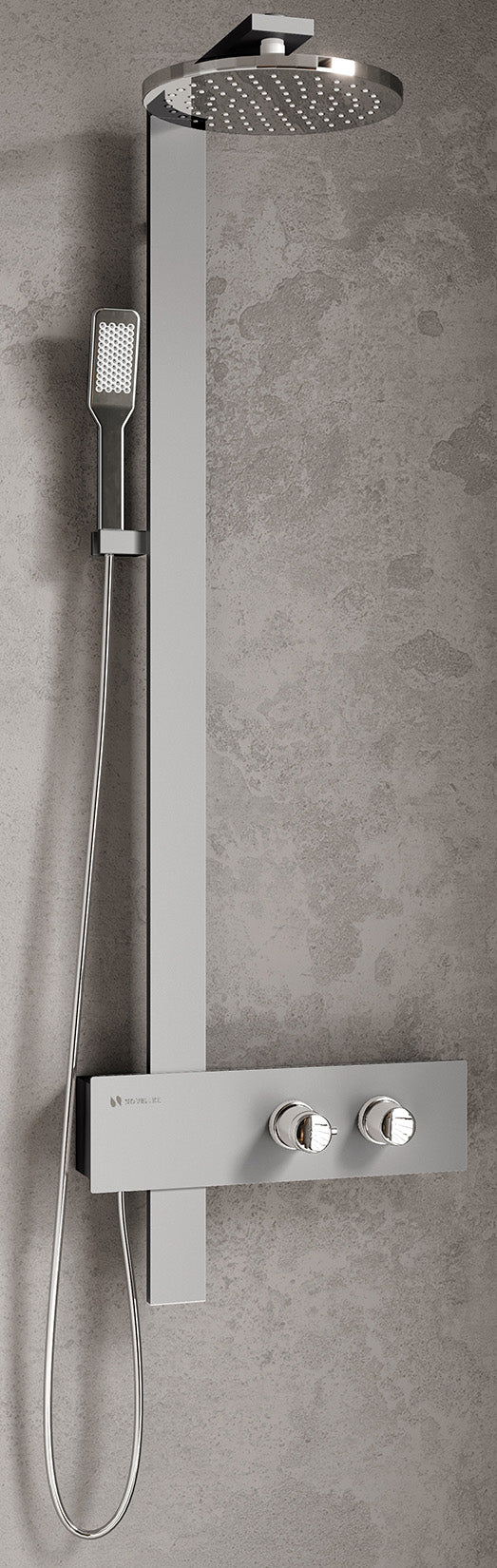 Novellini F Colonna Doccia Attrezzata Multifunzione Per Bagno Installazione a Parete Miscelatore Meccanico Ripiano Porta Oggetti Colore Silver Rubinetteria Soffione Pioggia Diametro Ø 300 mm Doccetta a Mano Finitura Cromo Misura 42x8,4x125 cm