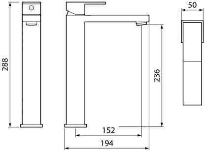 Novellini Serie Fly 2 Rubinetto Miscelatore Monocomando Lavabo Alto Completo di Piletta di scarico Click-Clack Ottone Cromato