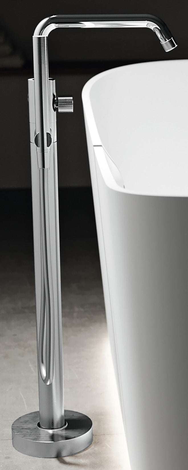 Novellini Fly 3 Miscelatore Piantana Per Vasca Da Terra a Pavimento Meccanico Monoforo Con Piastra Materiale Ottone Finitura Cromata 1 Leva Con Deviatore Stile Moderno Doccetta Flessibile Parte Incasso Esterna Incluse